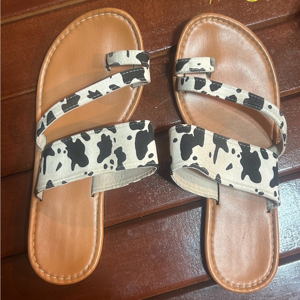 Cow Print Sandals with Tan Soles
